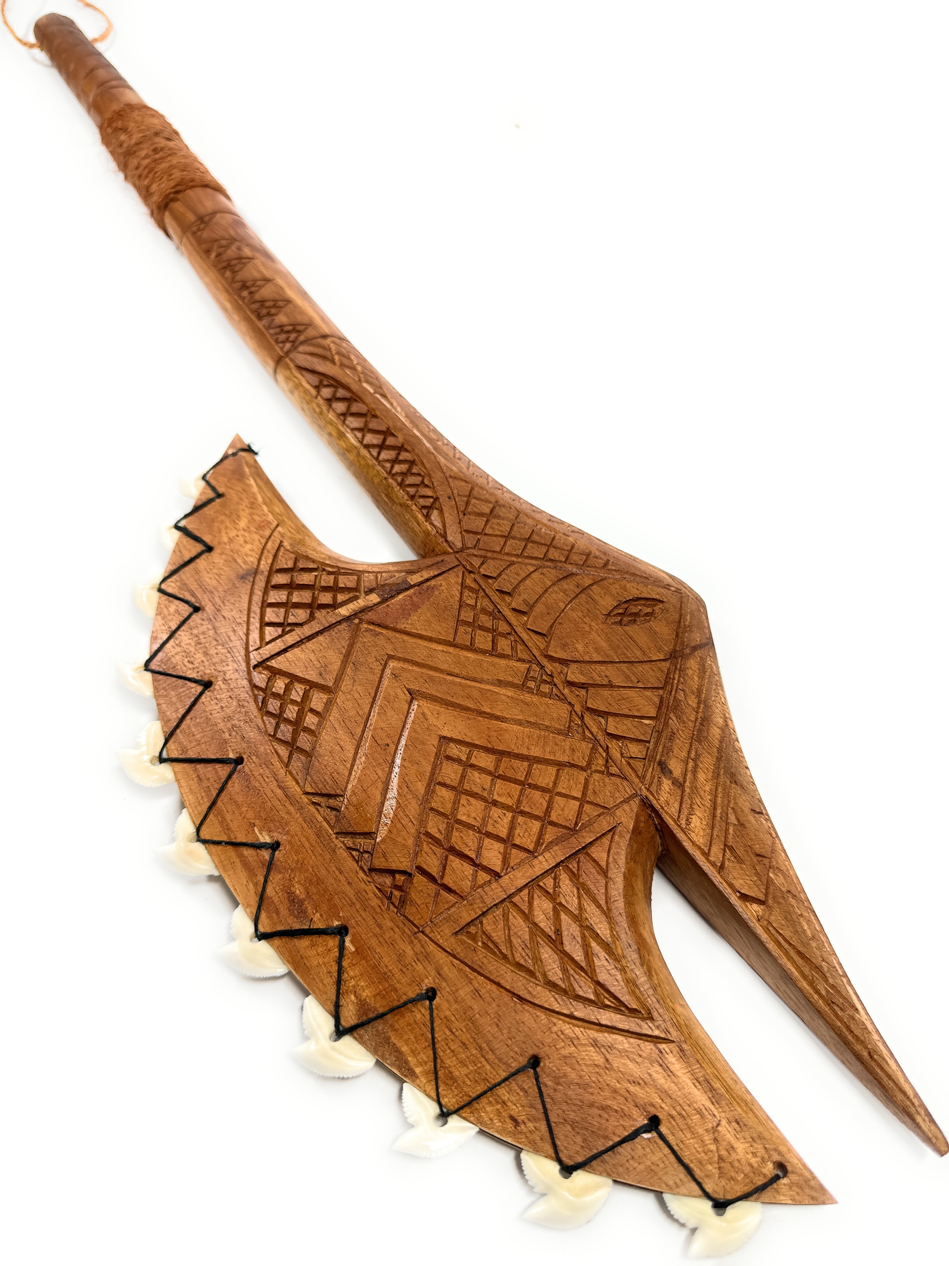 Single Sided Fijian Club 32 inch with 11 Tiger Teeth Ceremonial | #bla605980st1 Single Sided Fijian Club 32 inch with 11 Tiger Teeth Ceremonial | #bla605980st1